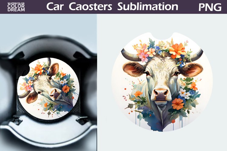Cow Flowers Car Coaster | Farm Animal Car Coaster