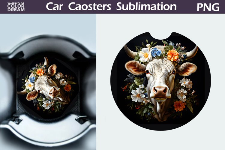 Cow Flowers Car Coaster | Farm Animal Car Coaster