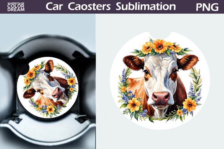 Cow Flowers Car Coaster | Farm Animal Car Coaster
