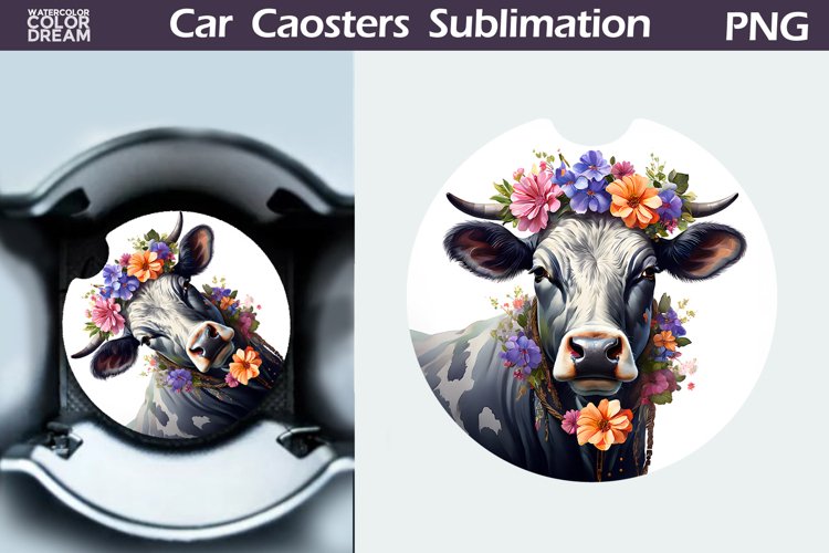 Cow Flowers Car Coaster | Farm Animal Car Coaster
