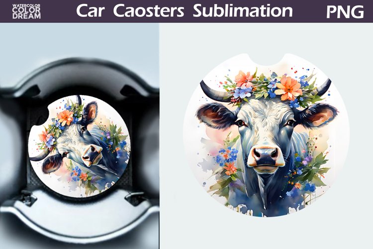 Cow Flowers Car Coaster | Farm Animal Car Coaster