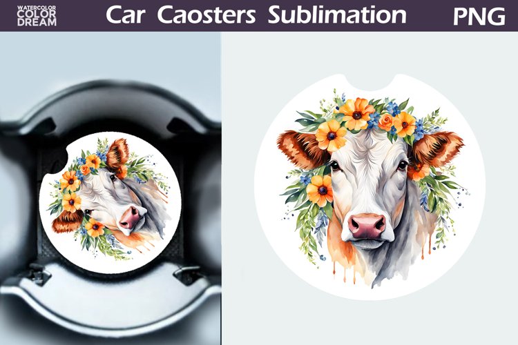 Cow Flowers Car Coaster | Farm Animal Car Coaster