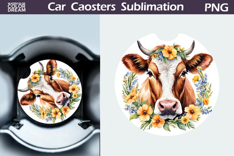 Cow Flowers Car Coaster | Farm Animal Car Coaster