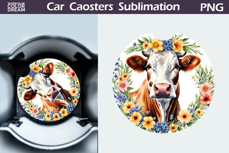 Cow Flowers Car Coaster | Farm Animal Car Coaster