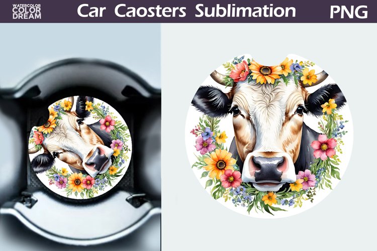 Cow Flowers Car Coaster | Farm Animal Car Coaster