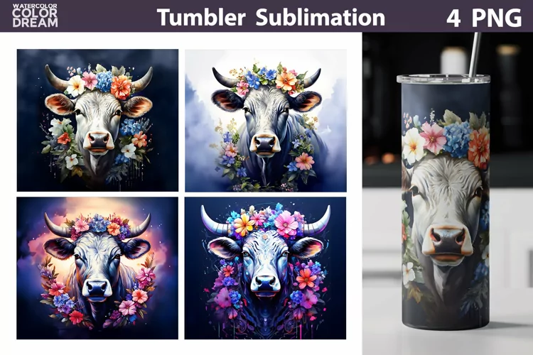Heifer Cow Tumbler Wrap | Cow Wildflowers Tumbler
