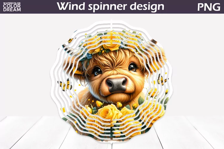 Highland Cow Wind Spinner | Cow Roses Wind Spinner