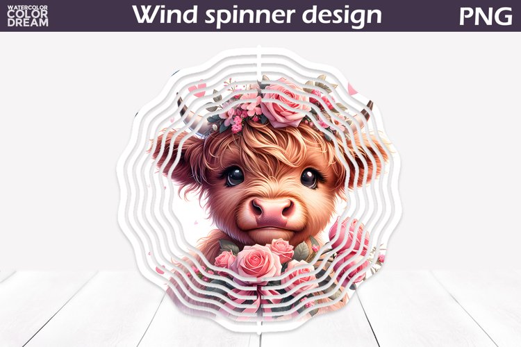 Highland Cow Wind Spinner | Cow Roses Wind Spinner example image 1
