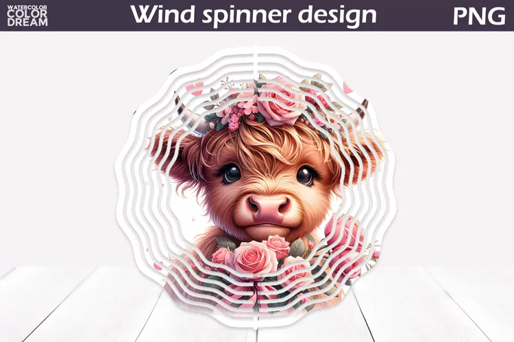 Highland Cow Wind Spinner | Cow Roses Wind Spinner