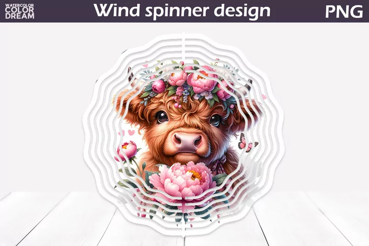 Highland Cow Wind Spinner | Cow Peony Wind Spinner