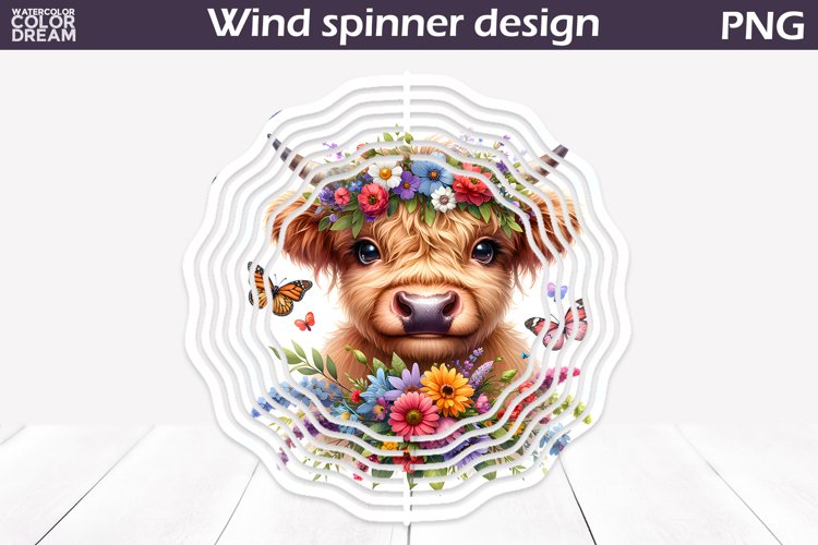 Highland Cow Wind Spinner | Cow Wildflowers Wind Spinner example image 1
