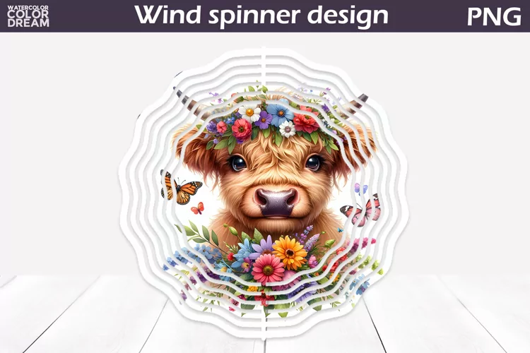 Highland Cow Wind Spinner | Cow Wildflowers Wind Spinner