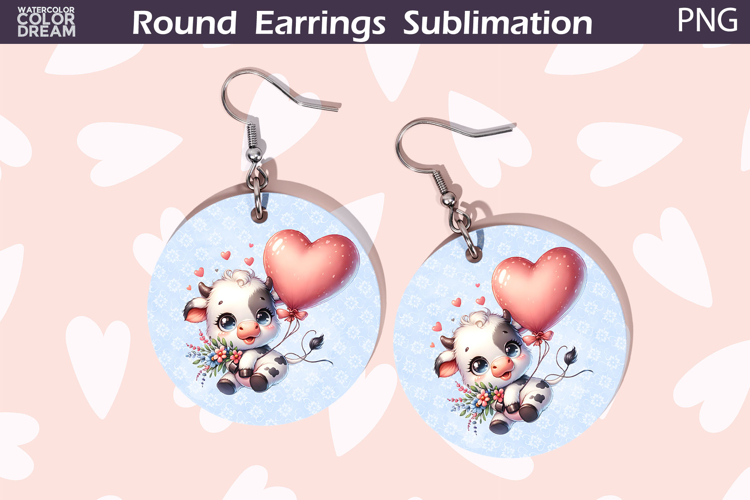Cow Heart Round Earrings | Valentine Earrings Sublimation