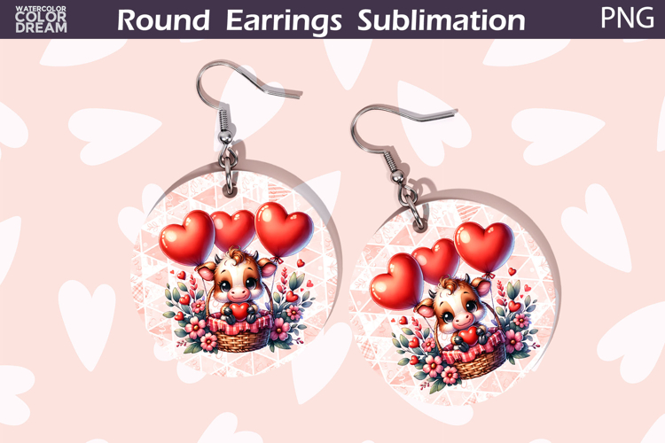 Cow Heart Round Earrings | Valentine Earrings Sublimation