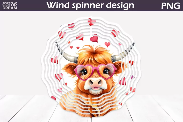 Highland Cow Heart Wind Spinner | Cow Wind Spinner