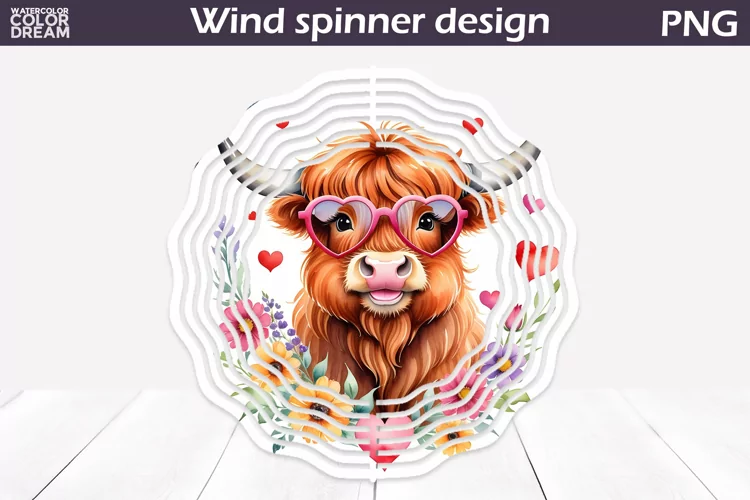 Highland Cow Heart Wind Spinner | Cow Wind Spinner