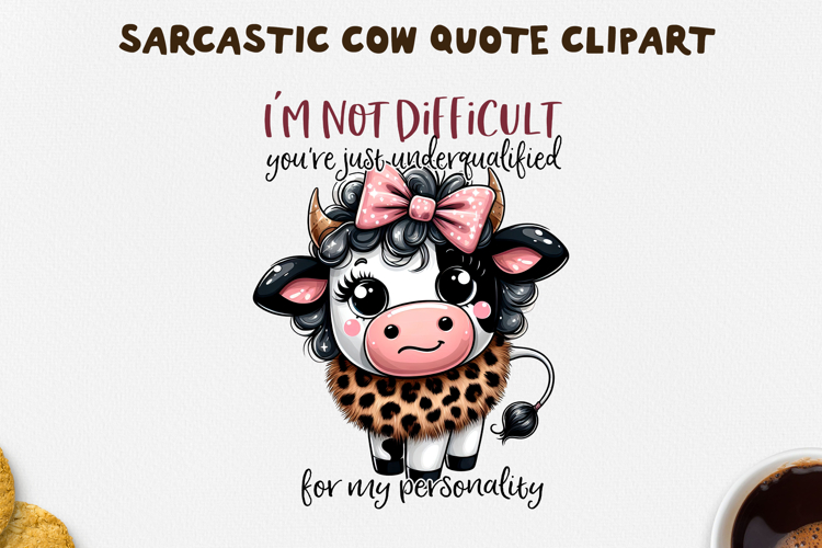 Sarcastic Cow PNG Sublimation Design.