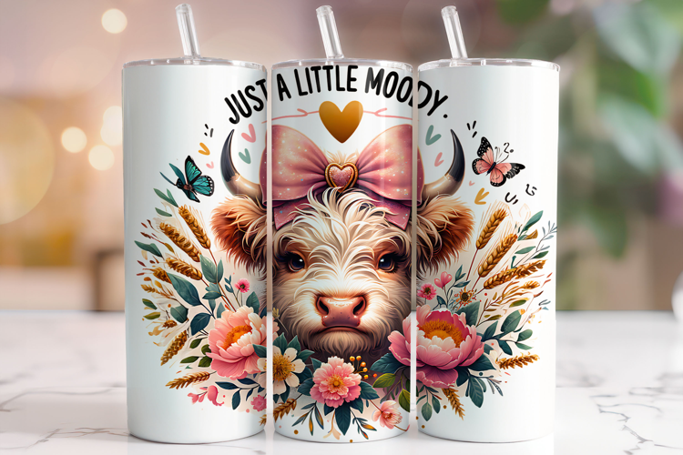 Just A Little Moody Tumbler Wrap, Highland Cow Tumbler Wrap