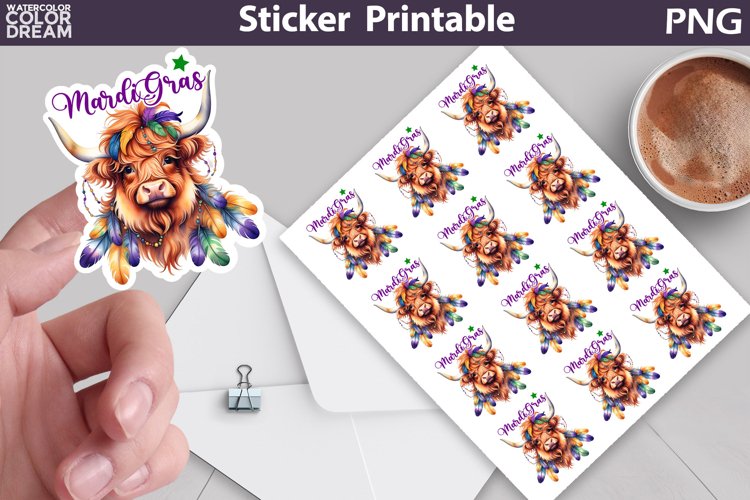 Cow Mardi Grass Sticker Printable | Mardi Grass Sticker