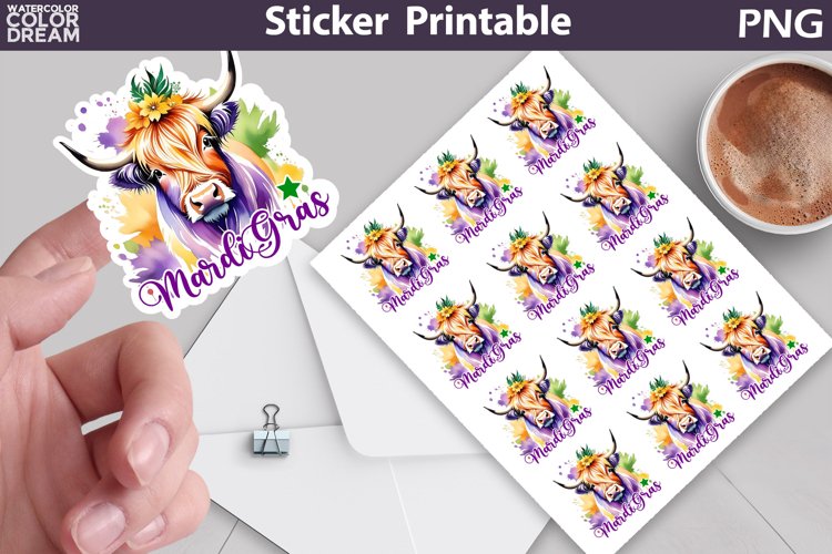 Cow Mardi Grass Sticker Printable | Mardi Grass Sticker