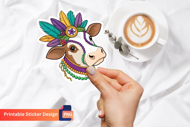 Cow Mardi Grass Sticker, Cow Mardi Grass Decal