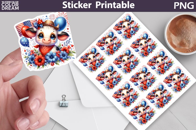 Cow Patriotic Sticker Printable | 4th of July Sticker