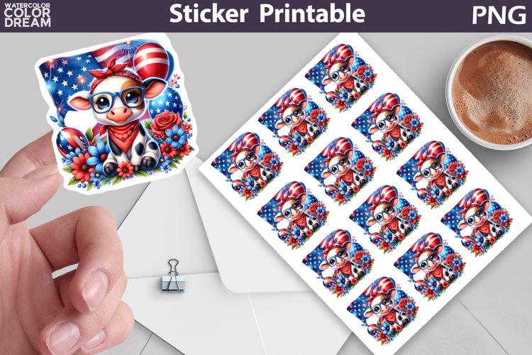 Cow Patriotic Sticker Printable | 4th of July Sticker