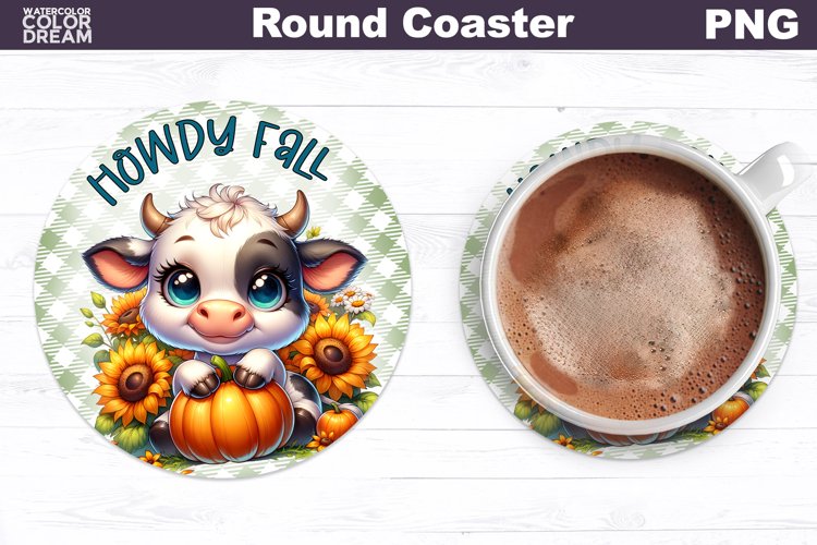 Cow Pumpkin Round Coaster | Cow Sunflowers Coaster