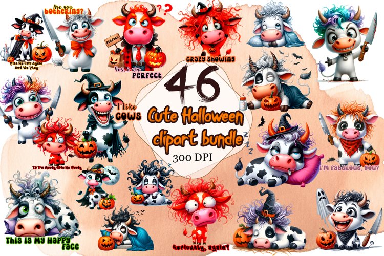 Cow Sarcastic halloween watercolor Clipart
