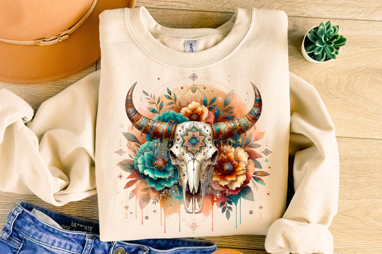 Boho Cow Skull PNG, Country PNG, Western PNG, Bull Skull PNG