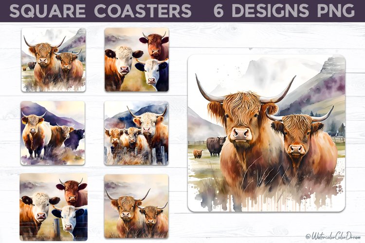 Highland Cow Square Coasters | Cow Coasters example image 1