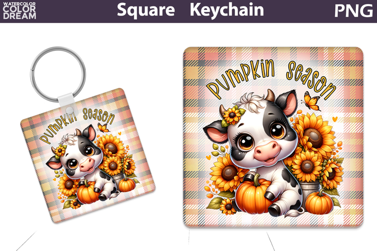 Fall Square Keychain | Cow Pumpkin Sunflower Sublimation