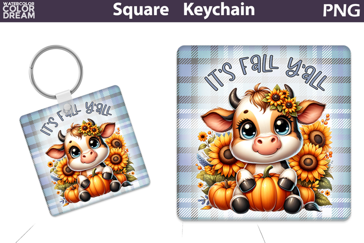 Fall Square Keychain | Cow Pumpkin Sunflower Sublimation
