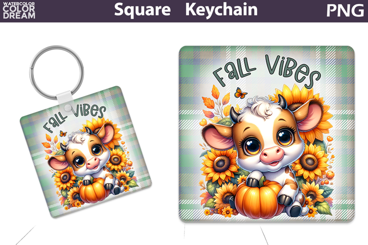 Fall Square Keychain | Cow Pumpkin Sunflower Sublimation