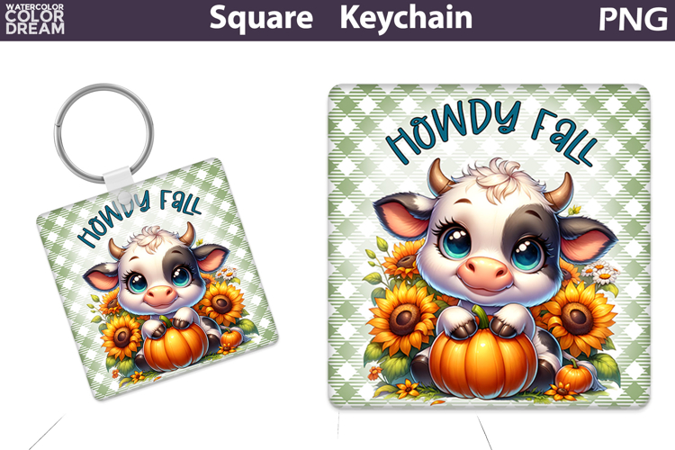 Fall Square Keychain | Cow Pumpkin Sunflower Sublimation