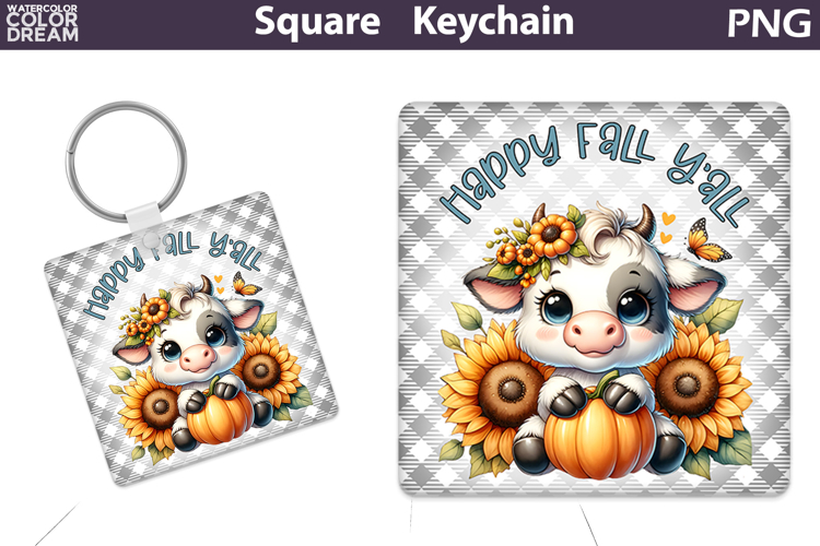Fall Square Keychain | Cow Pumpkin Sunflower Sublimation