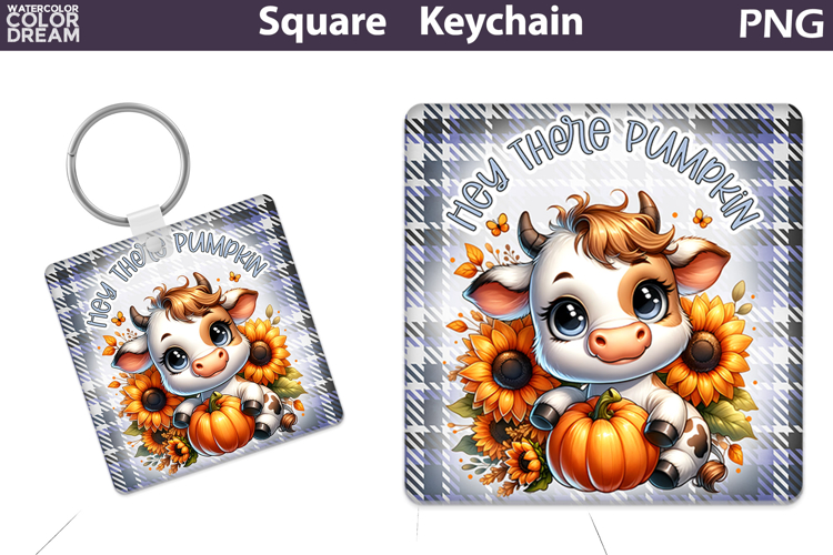 Fall Square Keychain | Cow Pumpkin Sunflower Sublimation