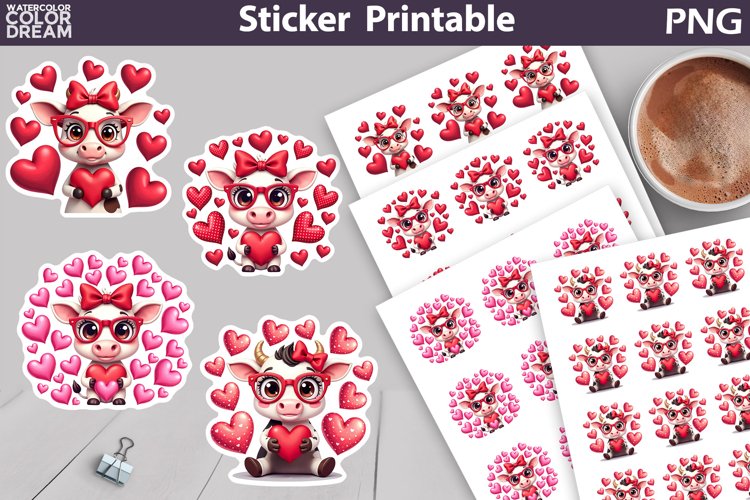 Cow Heart Sticker | Valentine Animal Sticker example image 1
