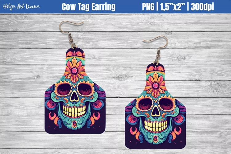 Cow Tag Earring Sublimation | Halloween Skull PNG
