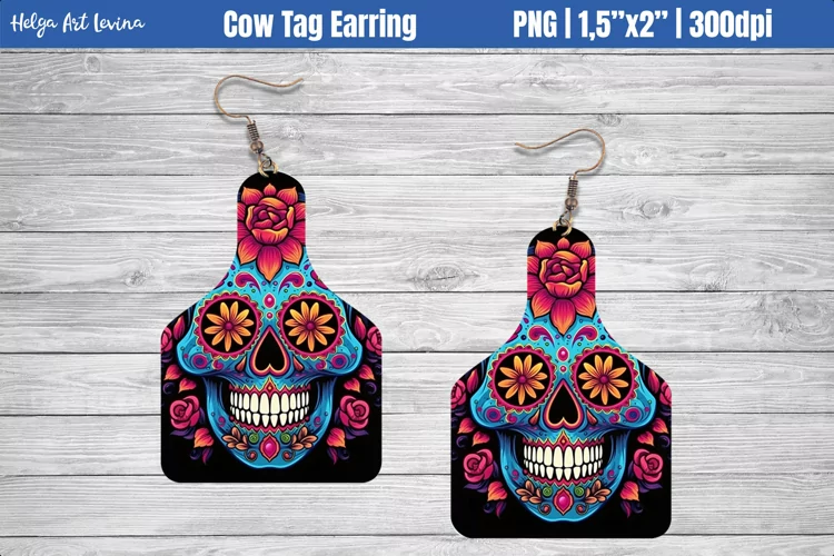 Cow Tag Earring Sublimation | Halloween Skull PNG