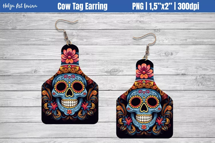Cow Tag Earring Sublimation | Halloween Skull PNG