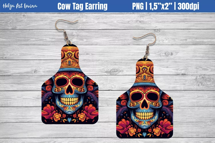 Cow Tag Earring Sublimation | Halloween Skull PNG