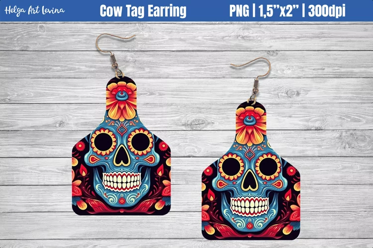 Cow Tag Earring Sublimation | Halloween Skull PNG