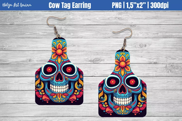 Cow Tag Earring Sublimation | Halloween Skull PNG