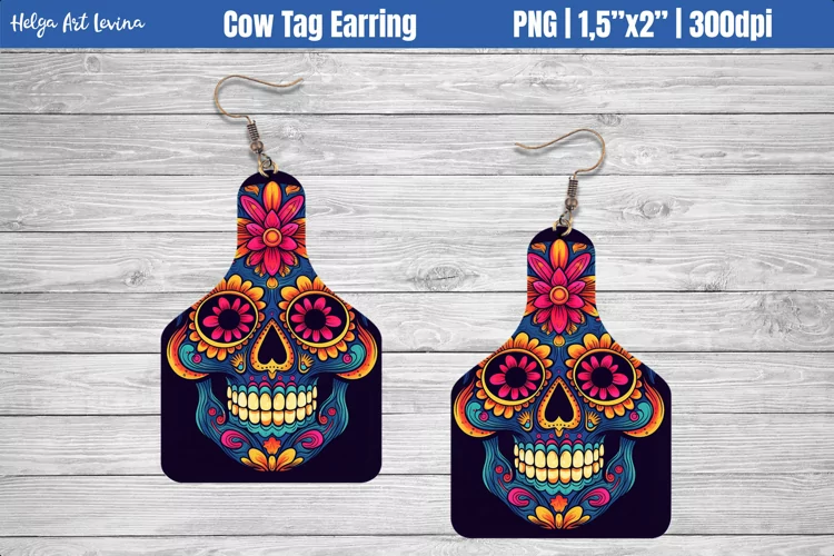 Cow Tag Earring Sublimation | Halloween Skull PNG