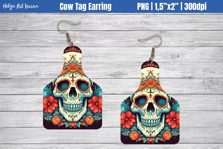 Cow Tag Earring Sublimation | Halloween Skull PNG