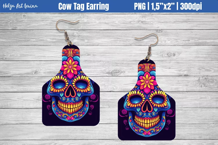Cow Tag Earring Sublimation | Halloween Skull PNG