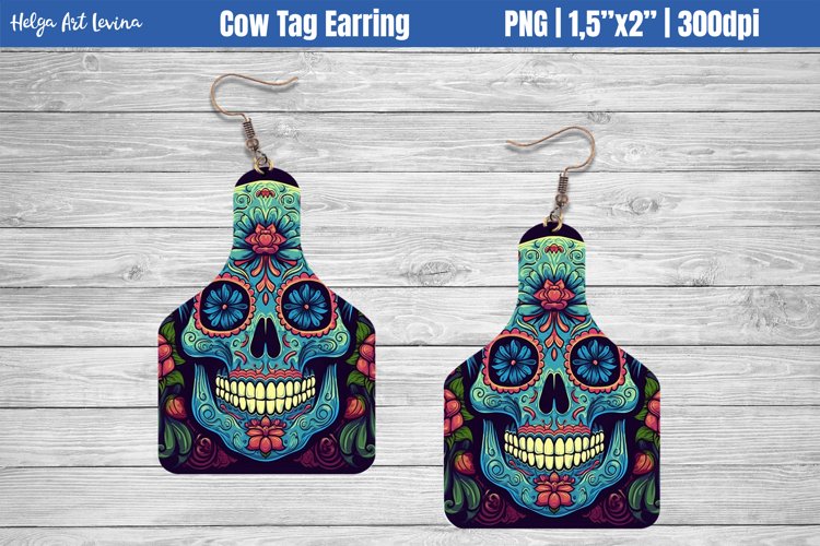 Cow Tag Earring Sublimation | Halloween Skull PNG