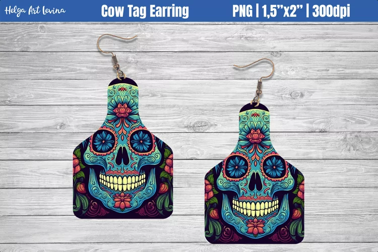 Cow Tag Earring Sublimation | Halloween Skull PNG