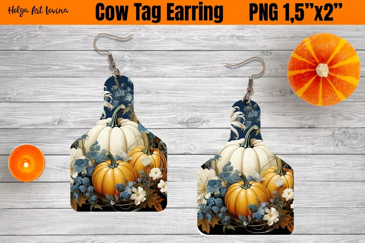 Cow Tag Earring Sublimation | Pumpkin PNG